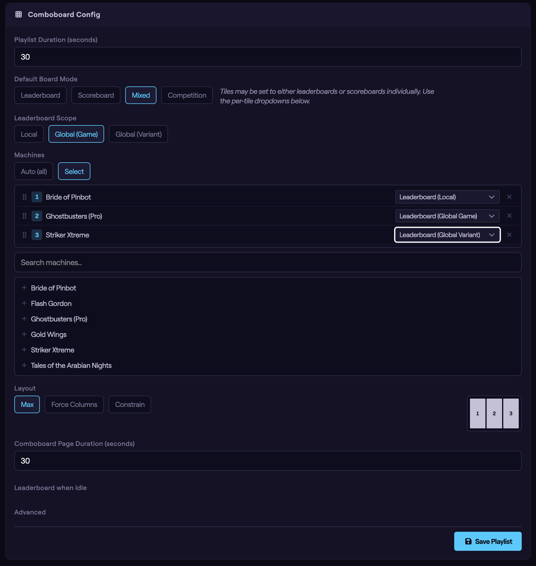 The tile picker showing the Auto (all) and Select toggle, with selected tiles listed and a search field.