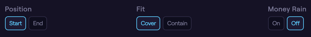 The Position, Fit, and Money Rain controls.