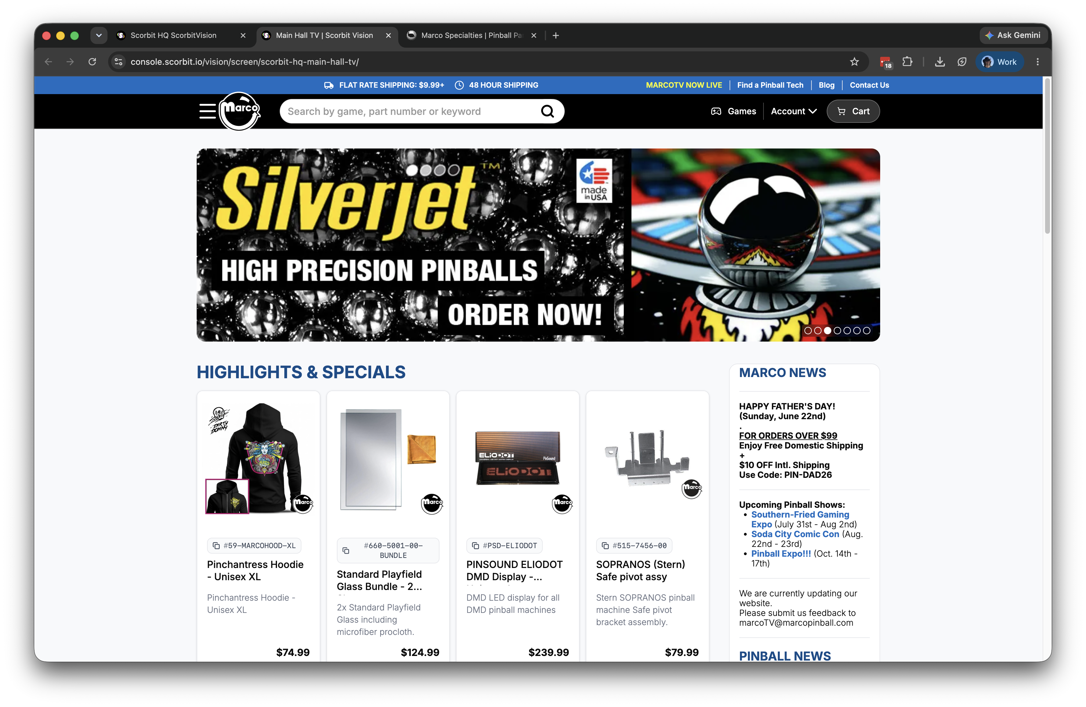 An example screen displaying an embedded web page.